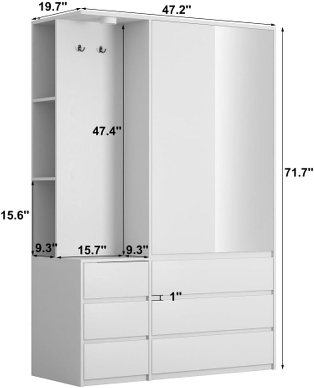 LED Mirrored Freestanding Wardrobe Storage Cabinet