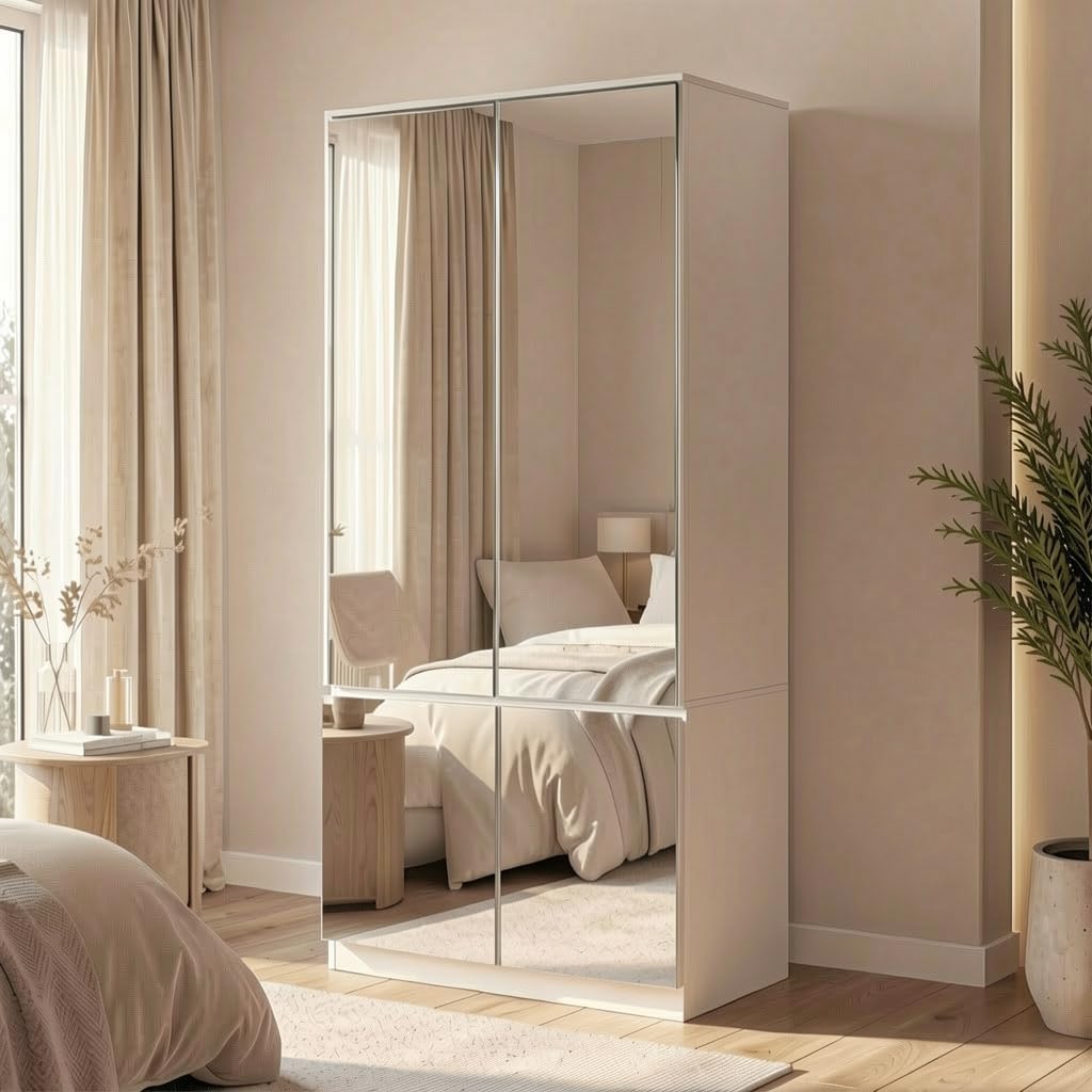 Mirrored White Bedroom Storage Wardrobe Closet