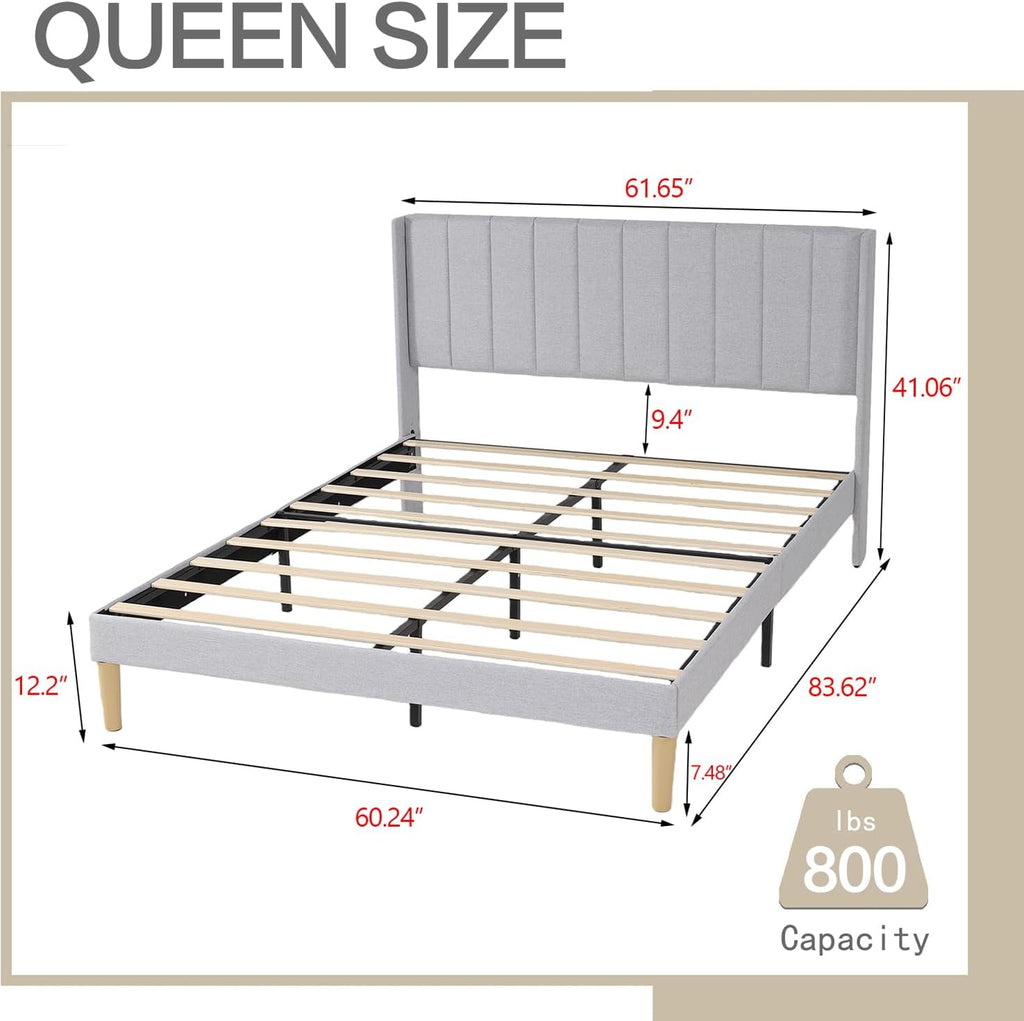 Linen Upholstered Queen Platform Bed Frame