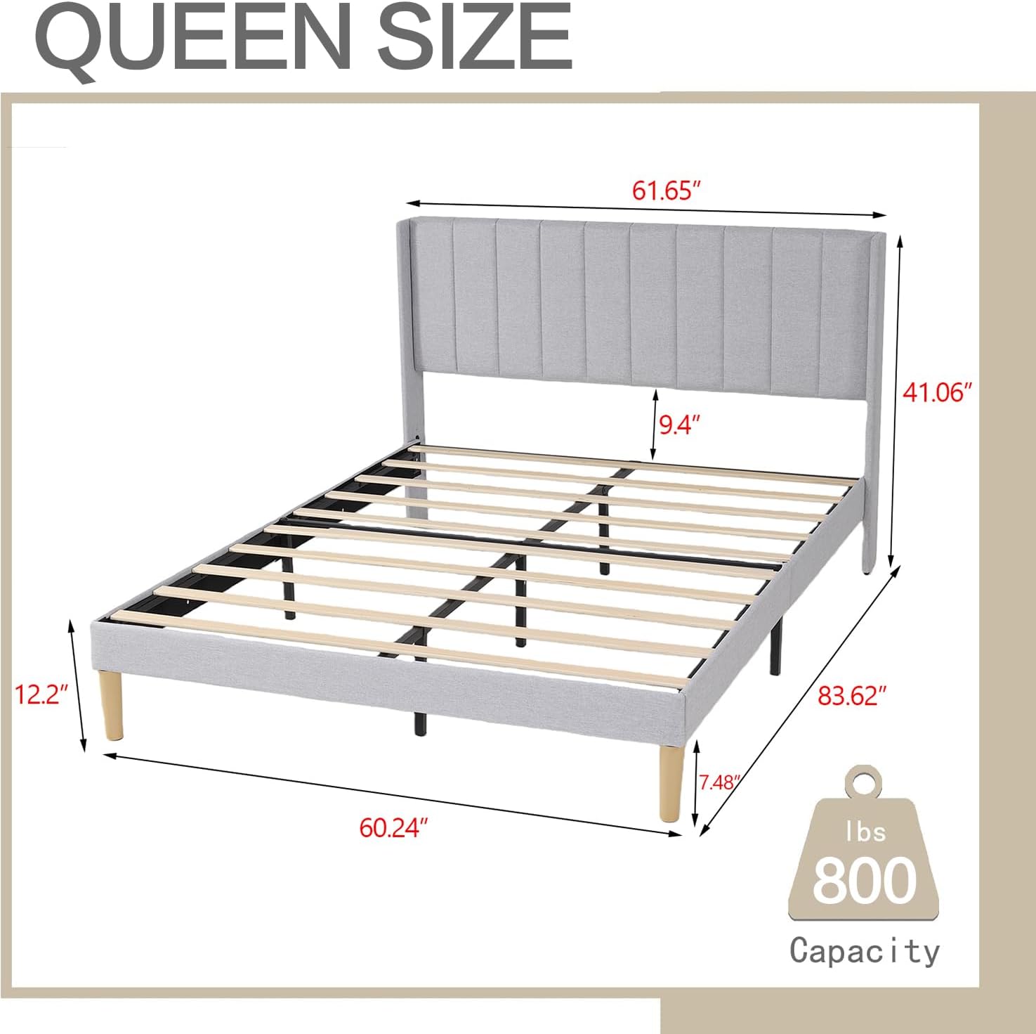 Linen Upholstered Queen Platform Bed Frame