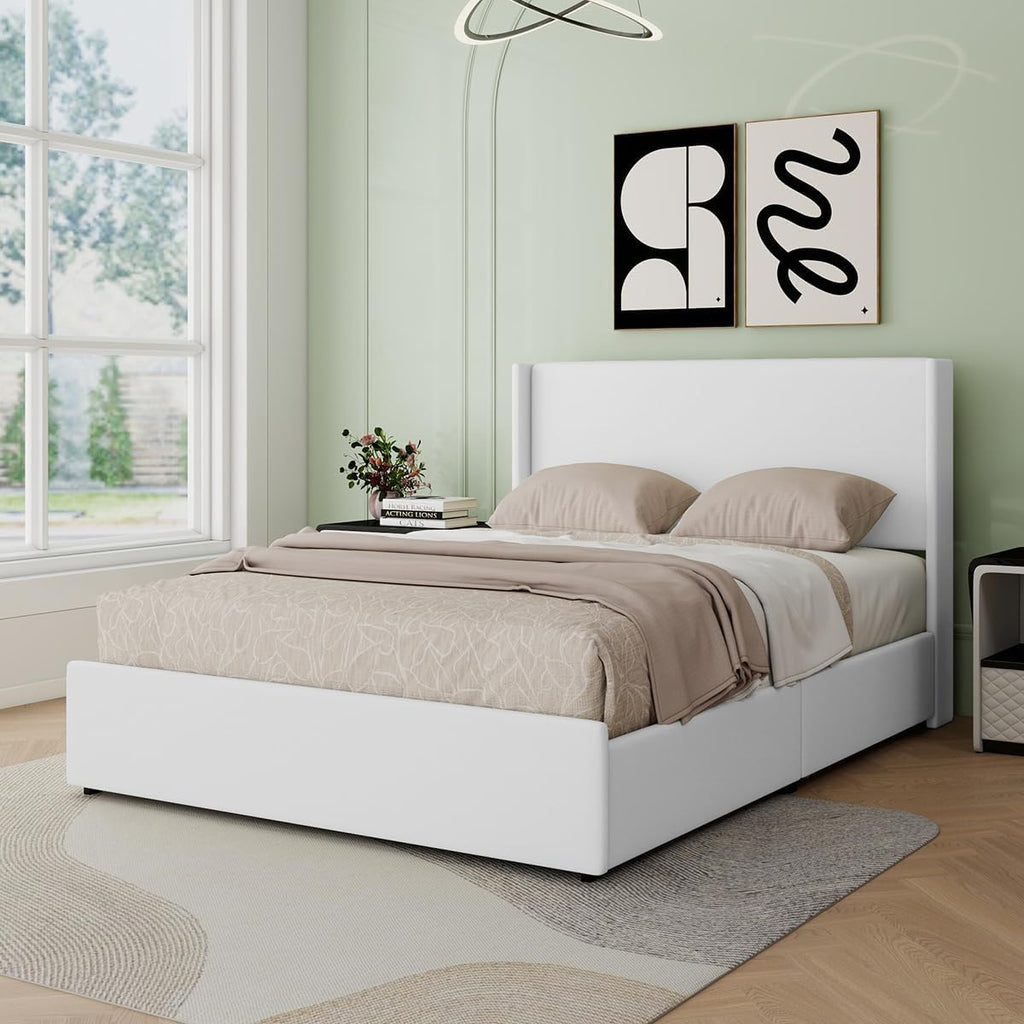 Wingback Drawer‑Equipped Full Bed Frame