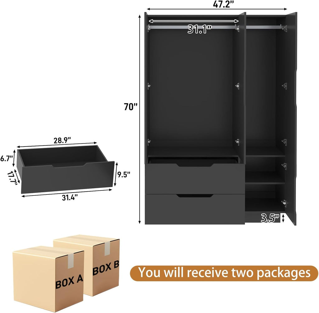 LED Mirrored Drawer‑Style Bedroom Wardrobe Armoire