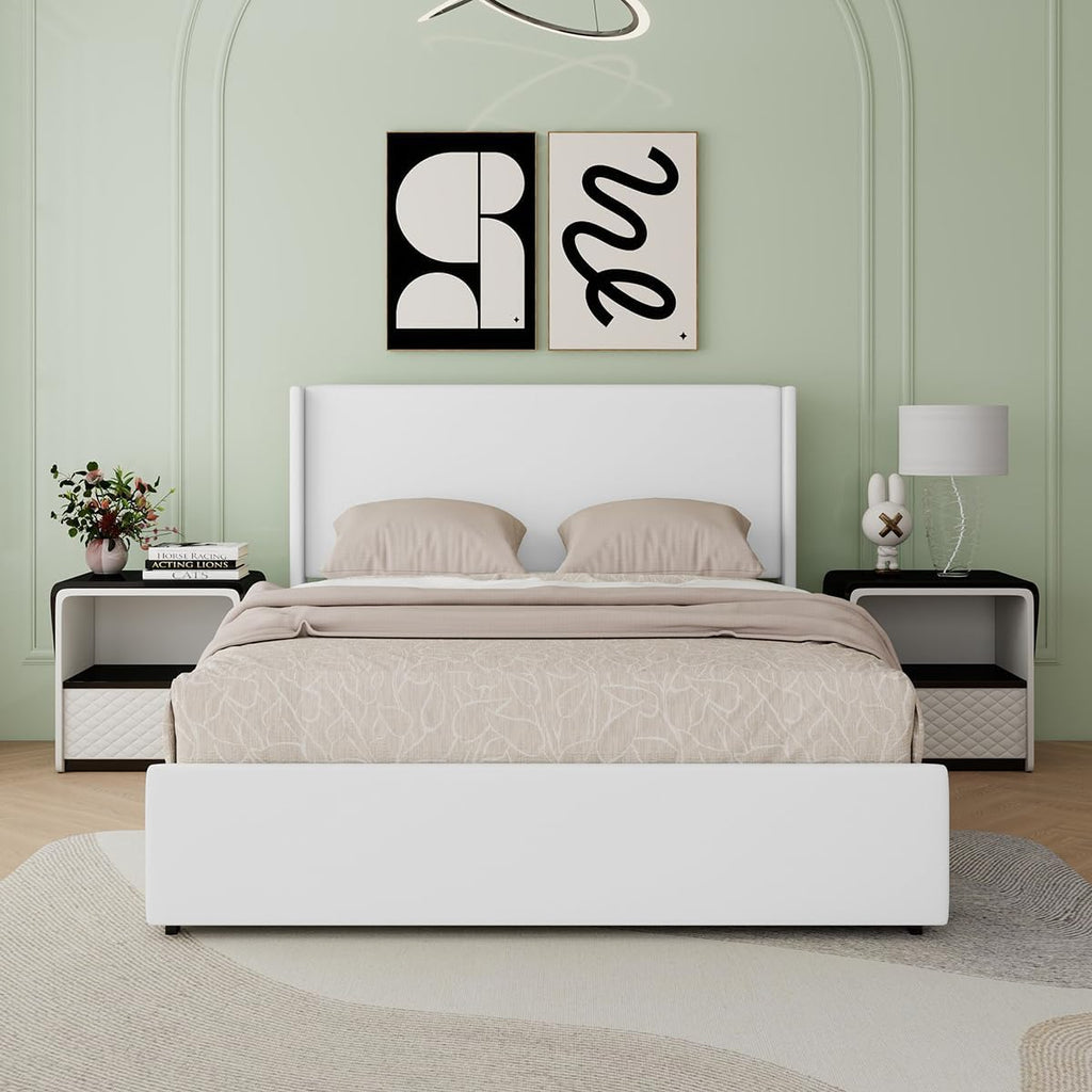 Wingback Drawer‑Equipped Full Bed Frame