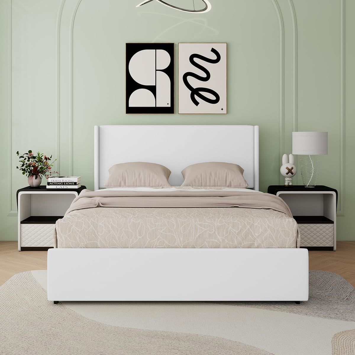 Wingback Drawer‑Equipped Full Bed Frame