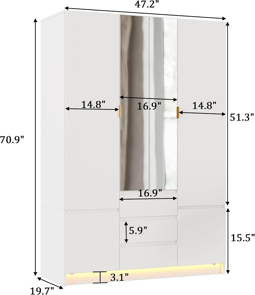 LED Mirrored Large‑Capacity Bedroom Wardrobe Armoire