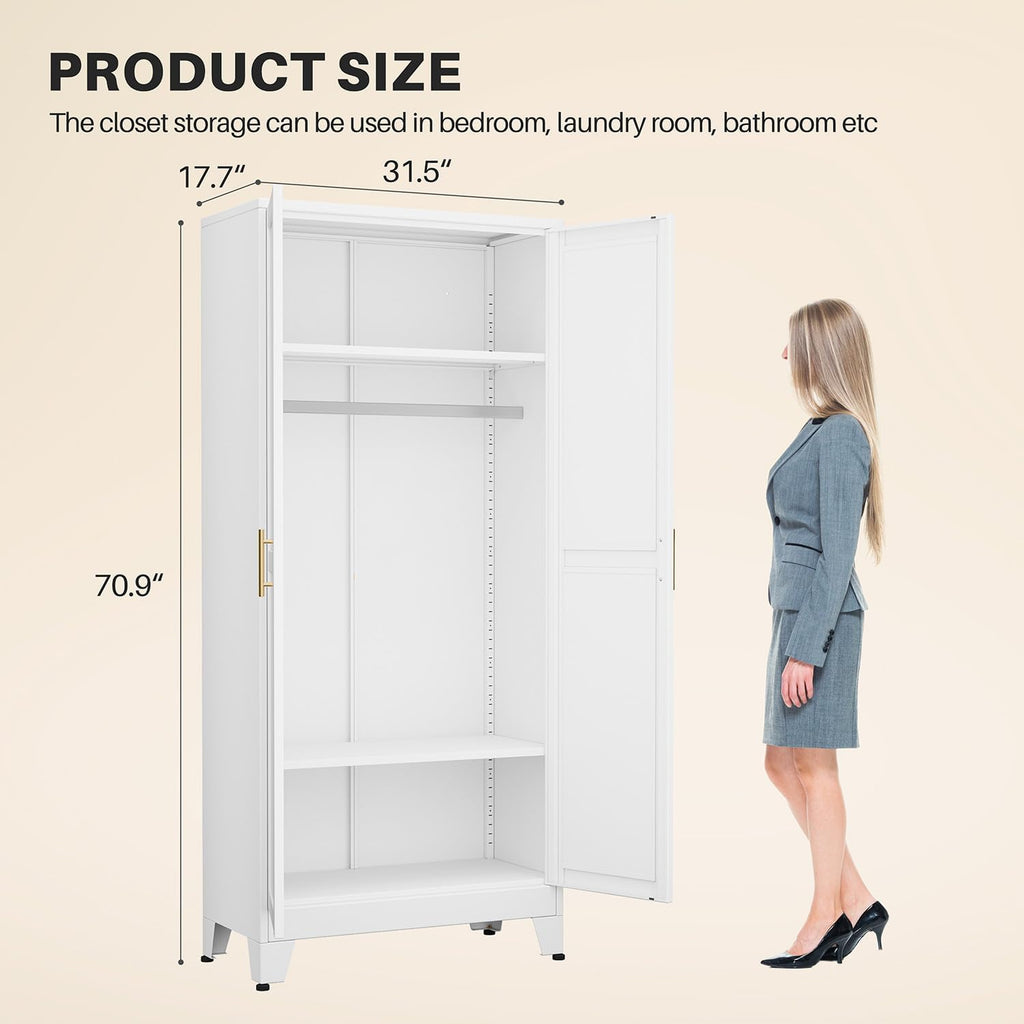 Mirrored Metal Clothing‑Storage Wardrobe Armoire