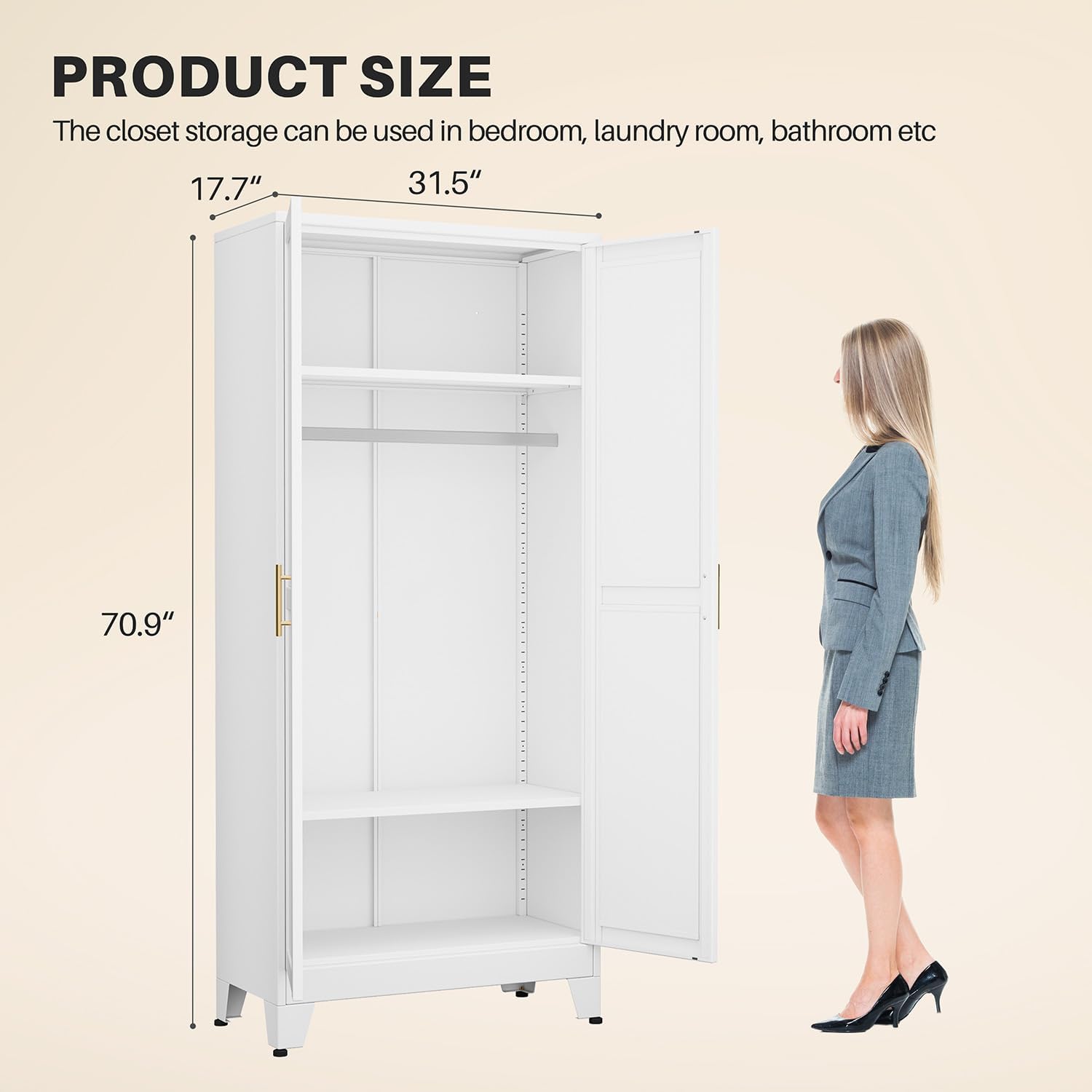 Mirrored Metal Clothing‑Storage Wardrobe Armoire