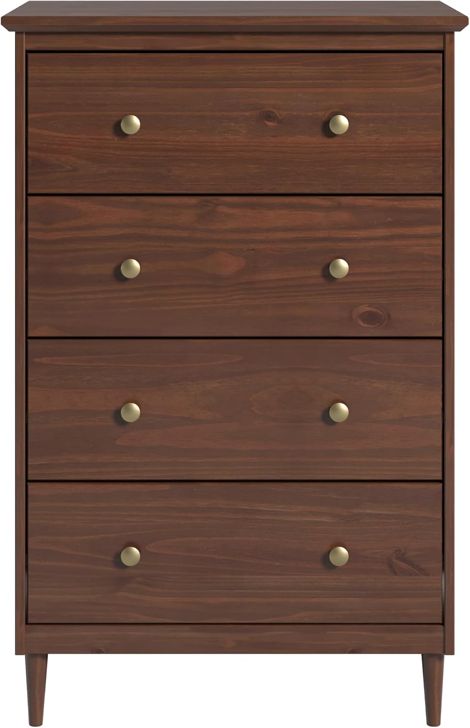Pine 4‑Drawer Walnut Bedroom Dresser Cabinet