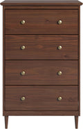 Pine 4‑Drawer Walnut Bedroom Dresser Cabinet