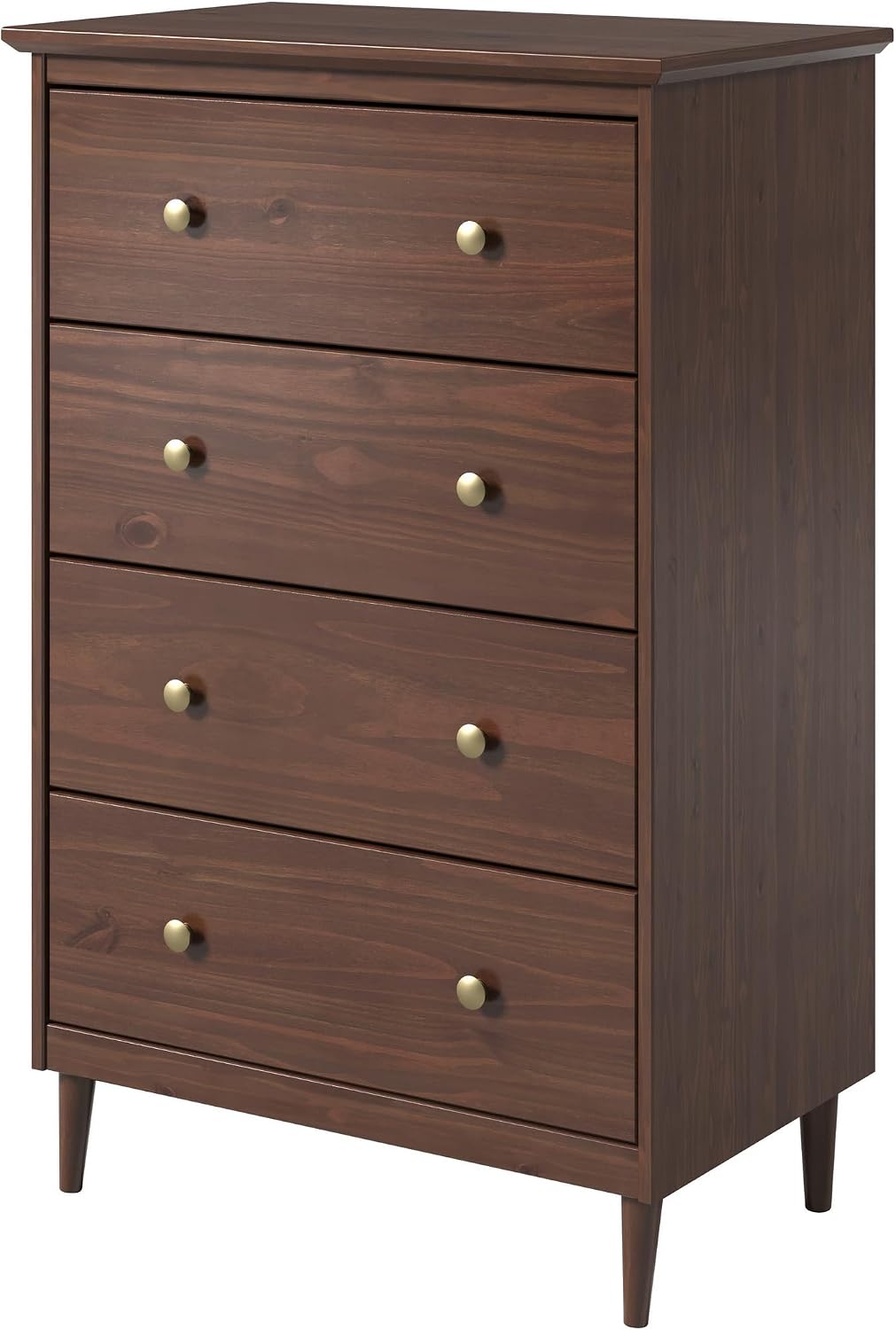 Pine 4‑Drawer Walnut Bedroom Dresser Cabinet