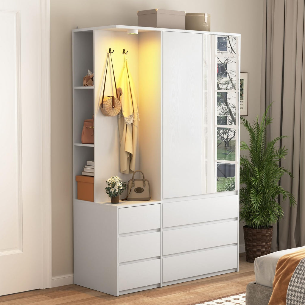 LED Mirrored Freestanding Wardrobe Storage Cabinet
