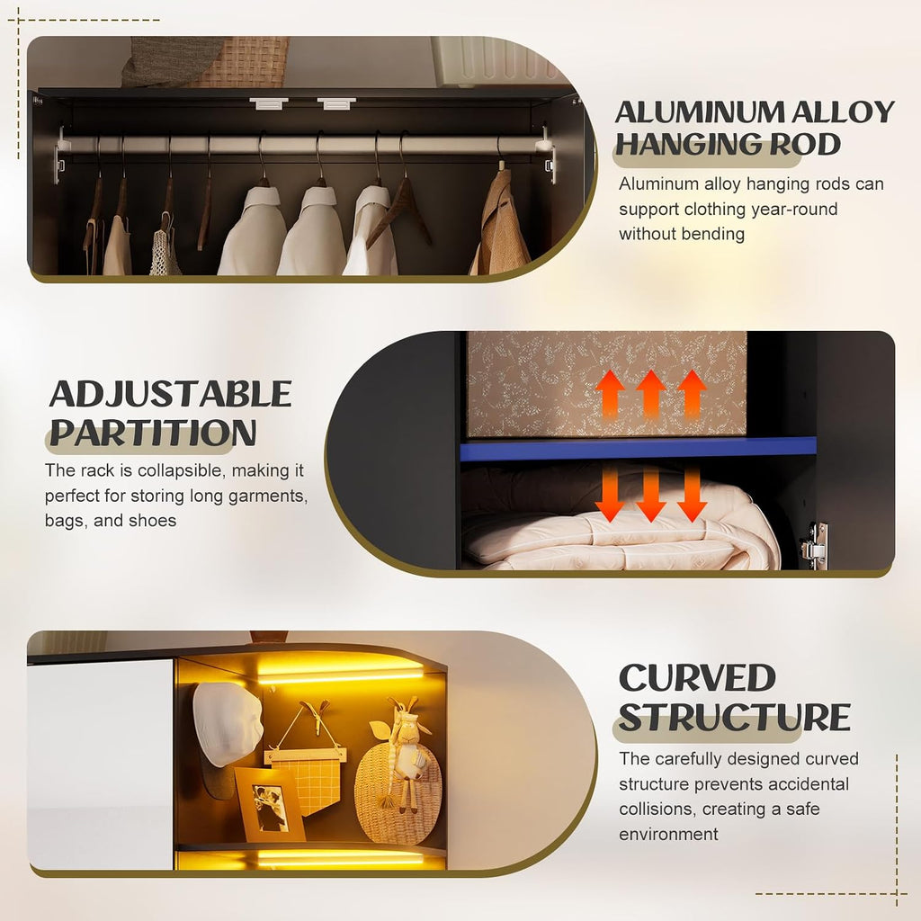 LED Mirrored Drawer‑Equipped Wardrobe Armoire