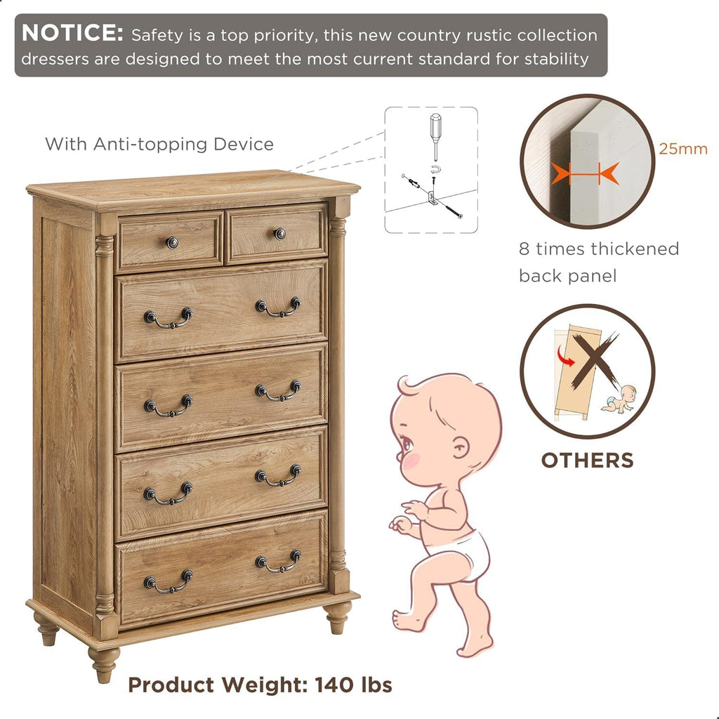 Farmhouse 6‑Drawer Wooden Bedroom Dresser