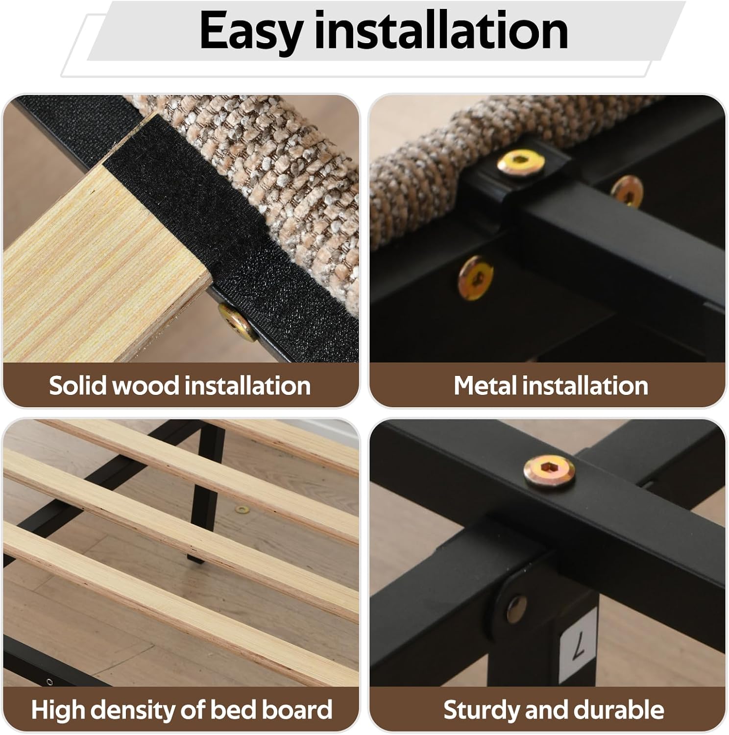 Wood‑Trim Upholstered Twin Bed Frame