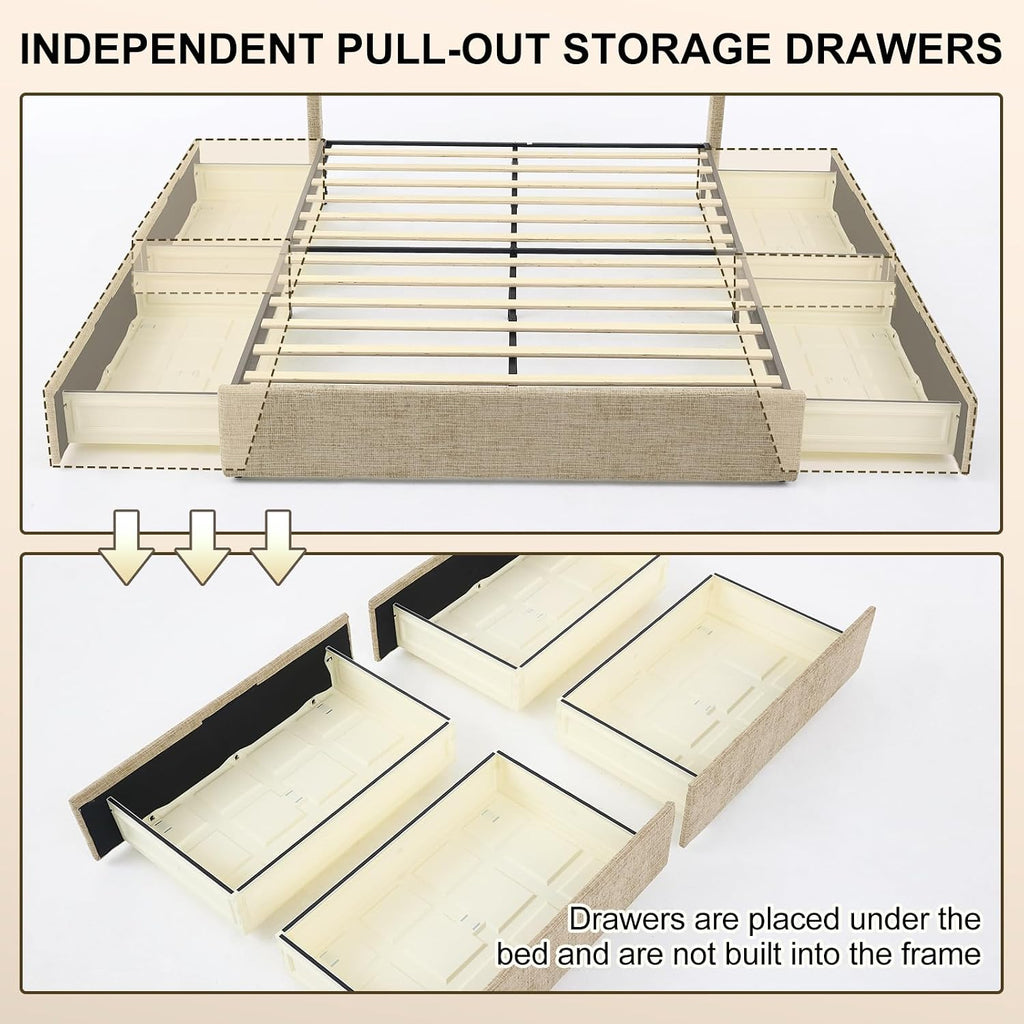 Wingback Drawer‑Storage Queen Bed Frame