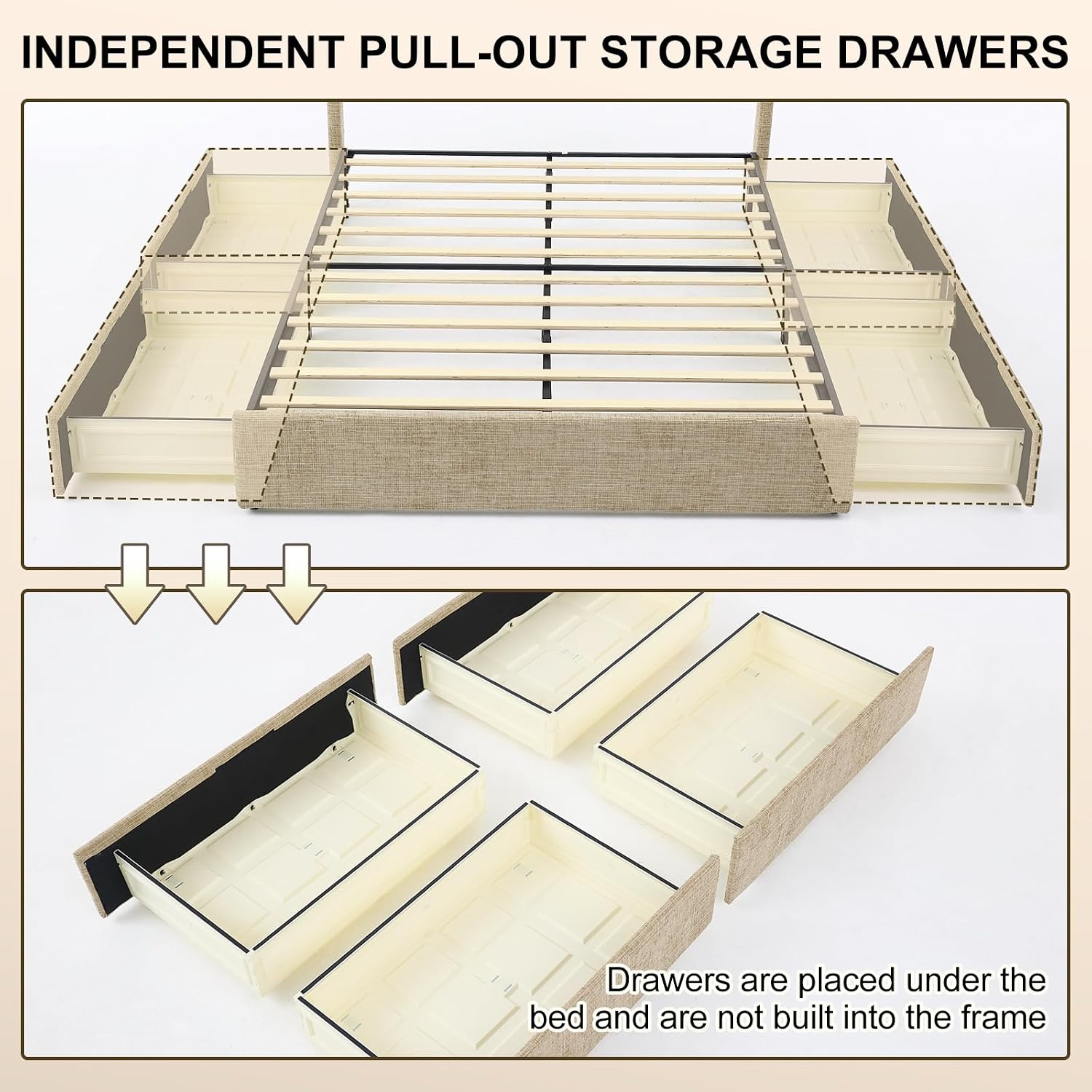 Wingback Drawer‑Storage Queen Bed Frame