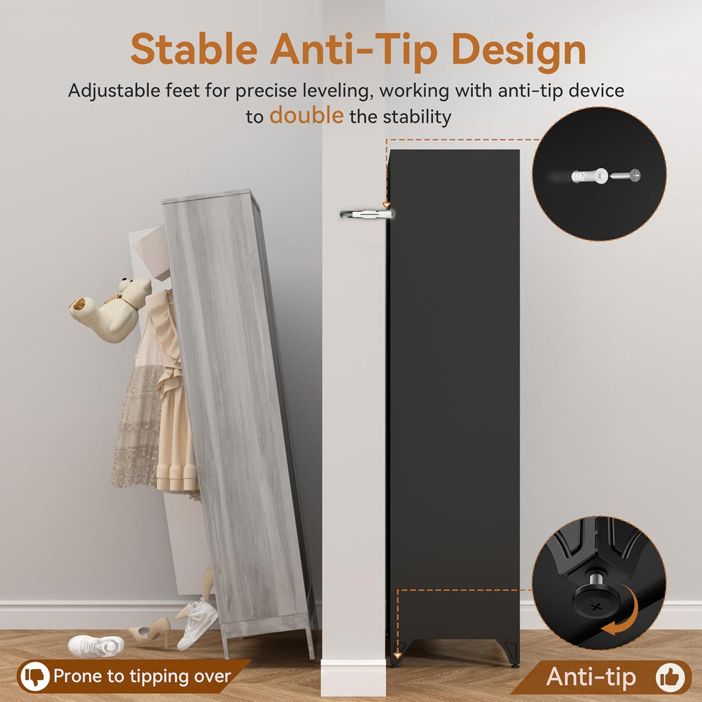 Mirrored Tall Metal Clothing Storage Armoire
