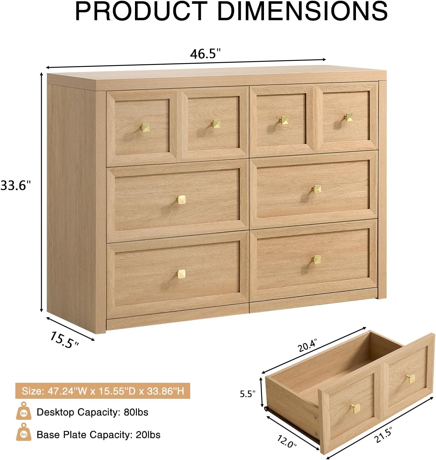 Farmhouse Oak 6‑Drawer Bedroom Dresser