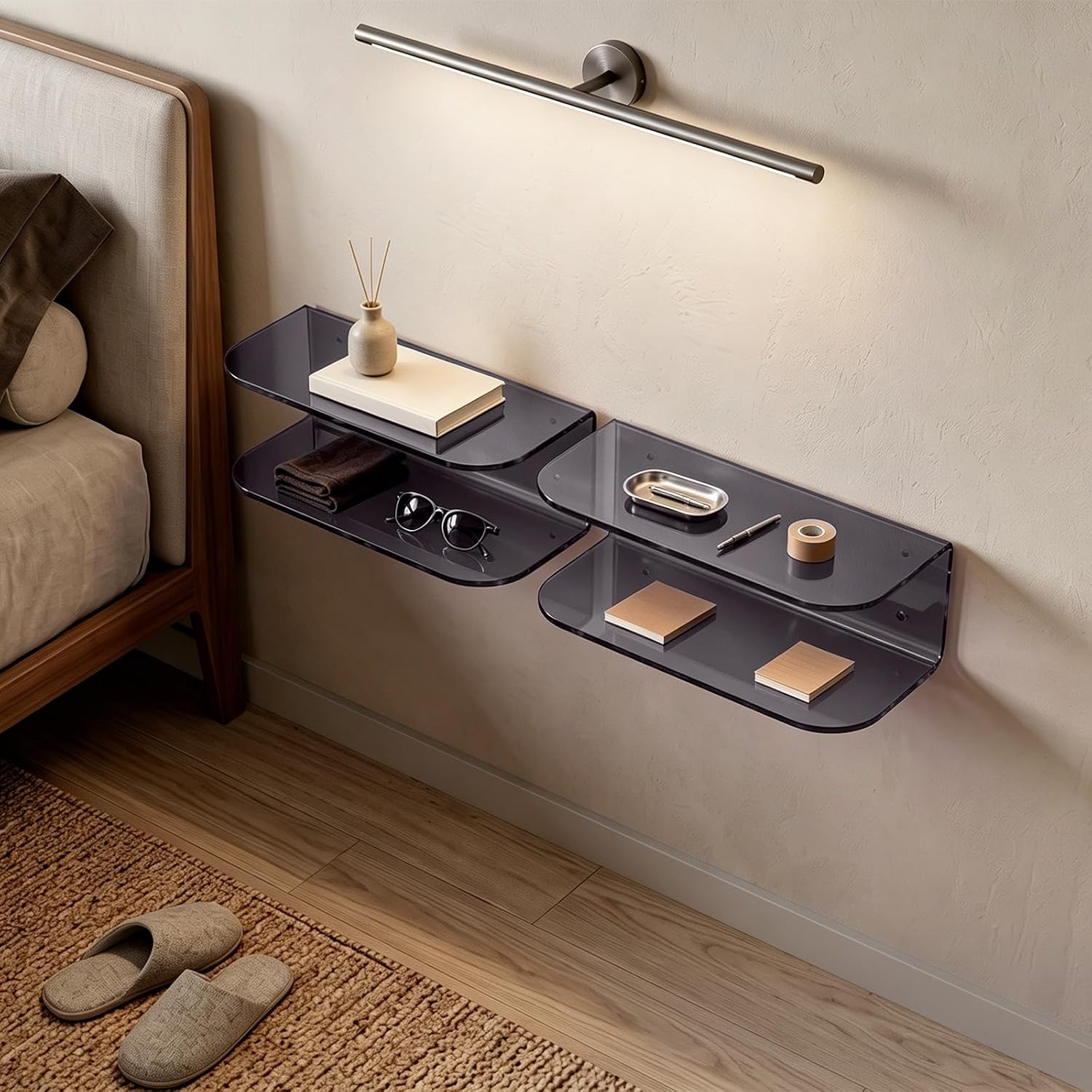 Acrylic Wall‑Mounted Floating Bedroom Nightstand