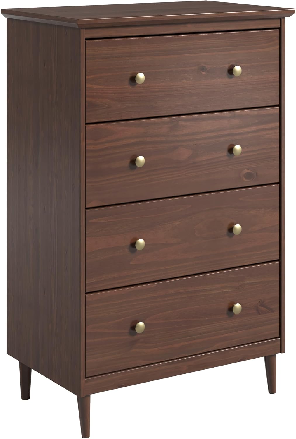Pine 4‑Drawer Walnut Bedroom Dresser Cabinet