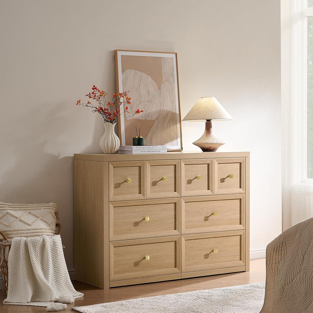 Farmhouse Oak 6‑Drawer Bedroom Dresser