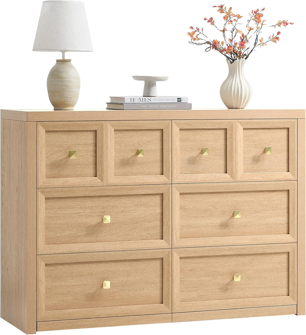 Farmhouse Oak 6‑Drawer Bedroom Dresser