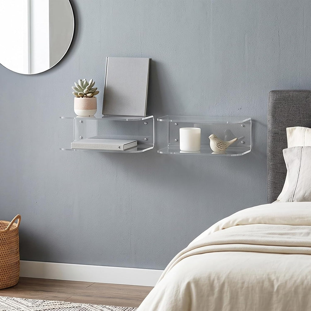 Acrylic Wall‑Mounted Floating Bedside Shelf
