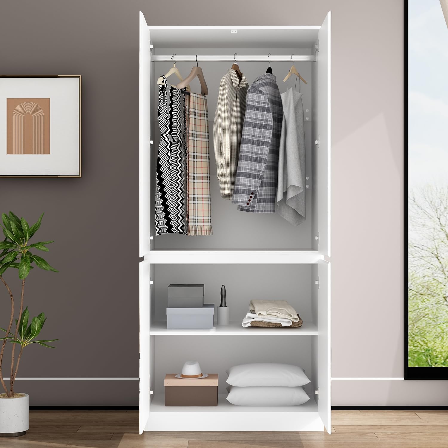 Mirrored White Bedroom Storage Wardrobe Closet
