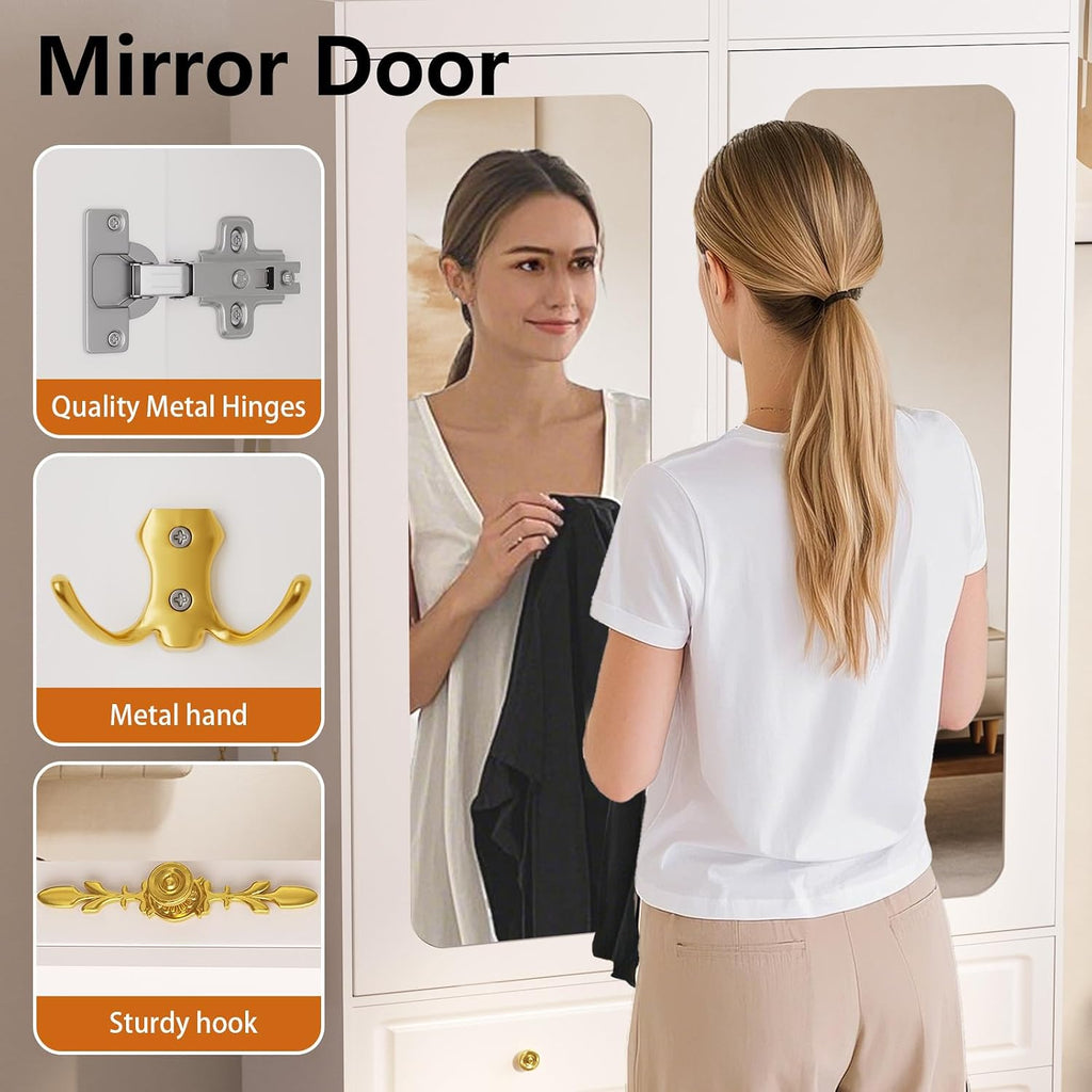 Mirrored Drawer‑Equipped Clothing Storage Armoire