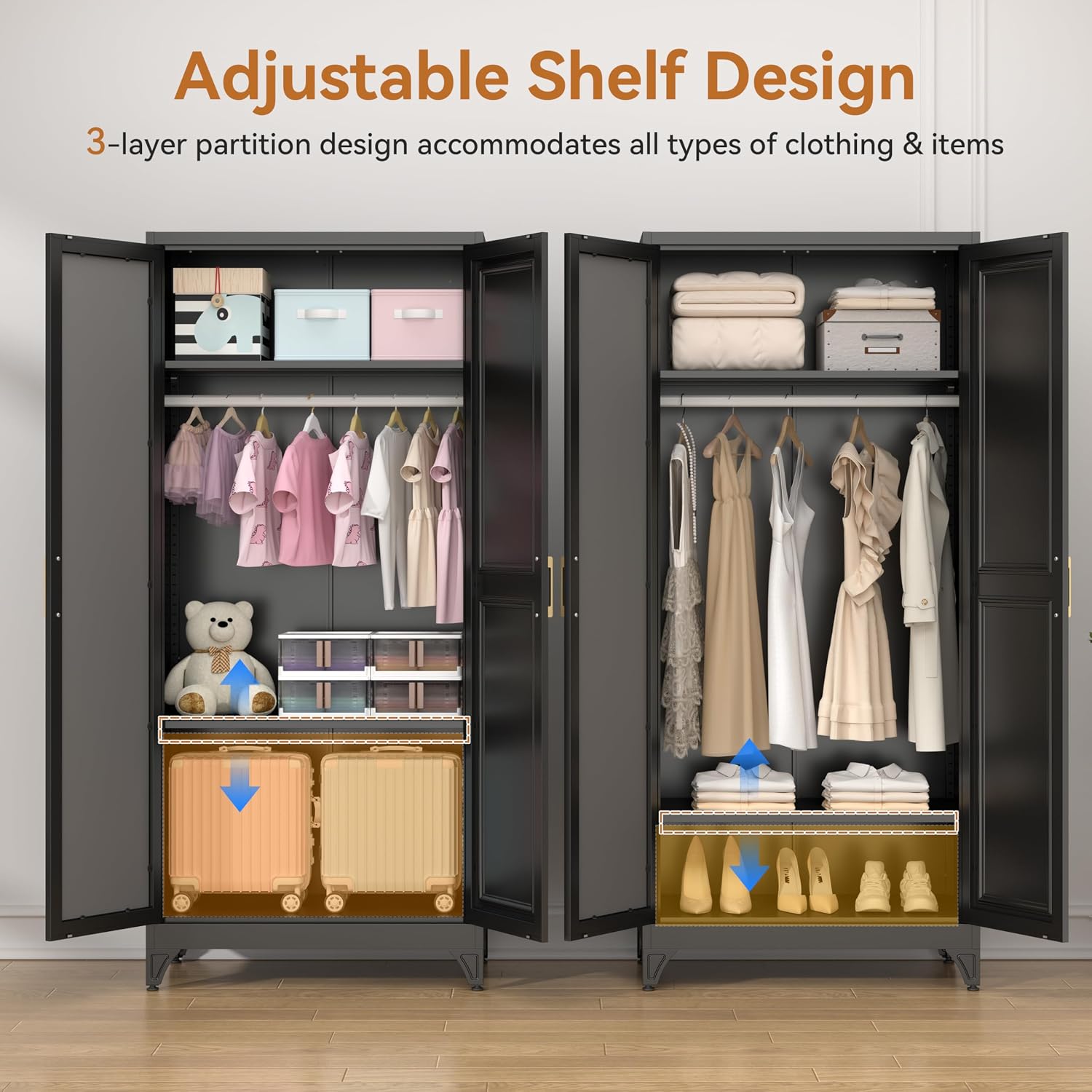 Mirrored Tall Metal Clothing Storage Armoire