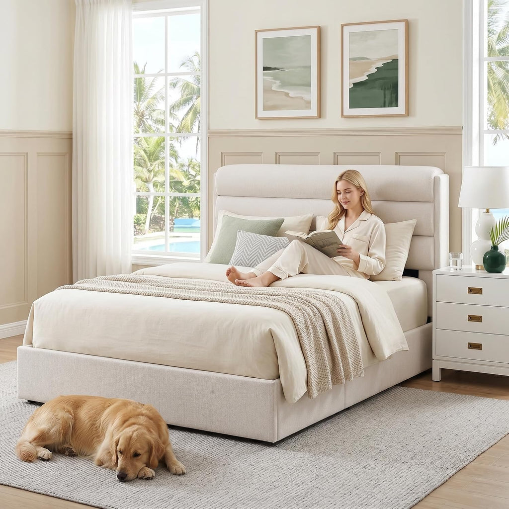 Linen Upholstered Queen Lift‑Storage Bed