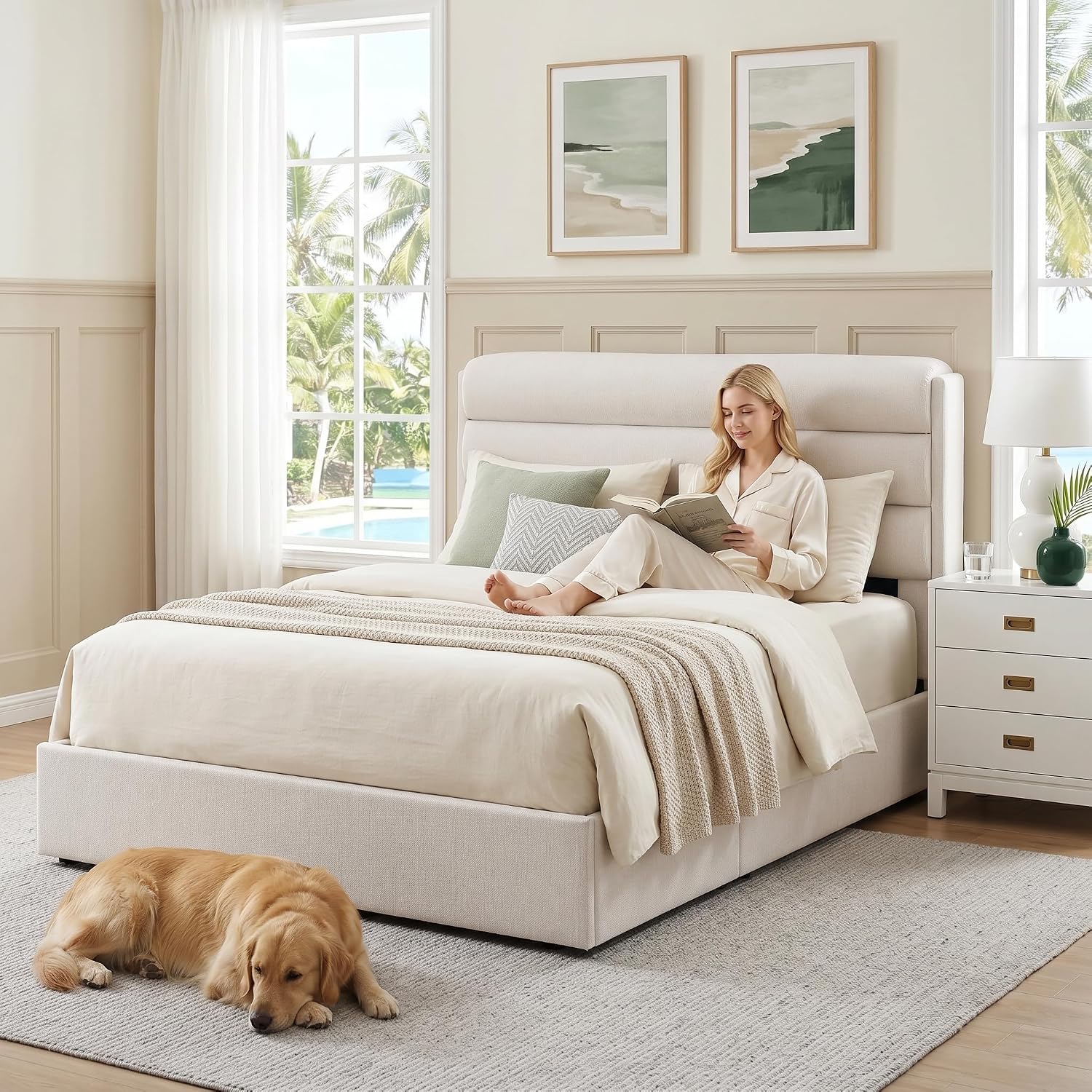 Linen Upholstered Queen Lift‑Storage Bed