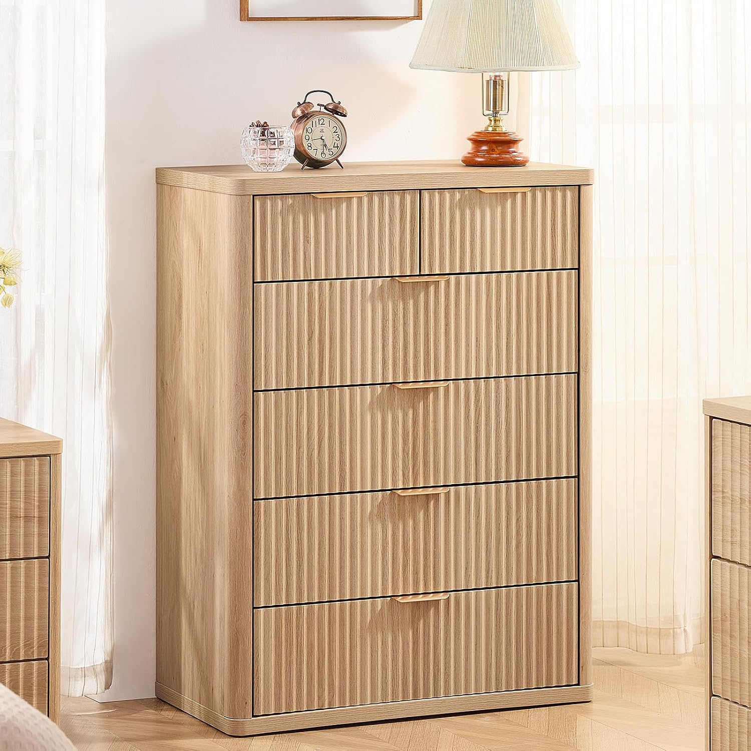 Fluted 6‑Drawer Farmhouse Bedroom Dresser