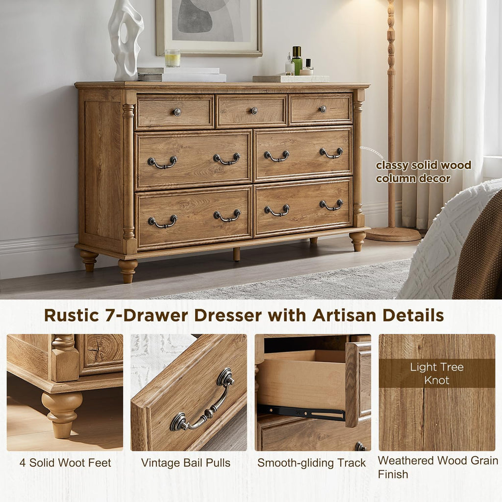 Farmhouse 7‑Drawer Wooden Bedroom Dresser
