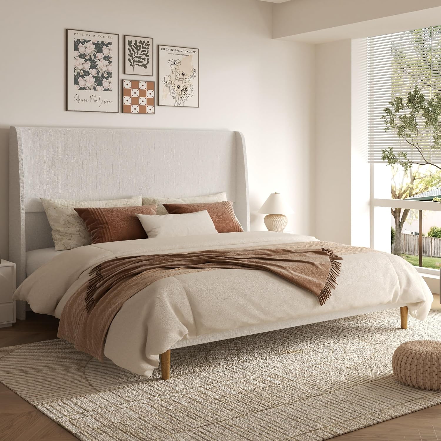 Wingback Linen Upholstered King Platform Bed