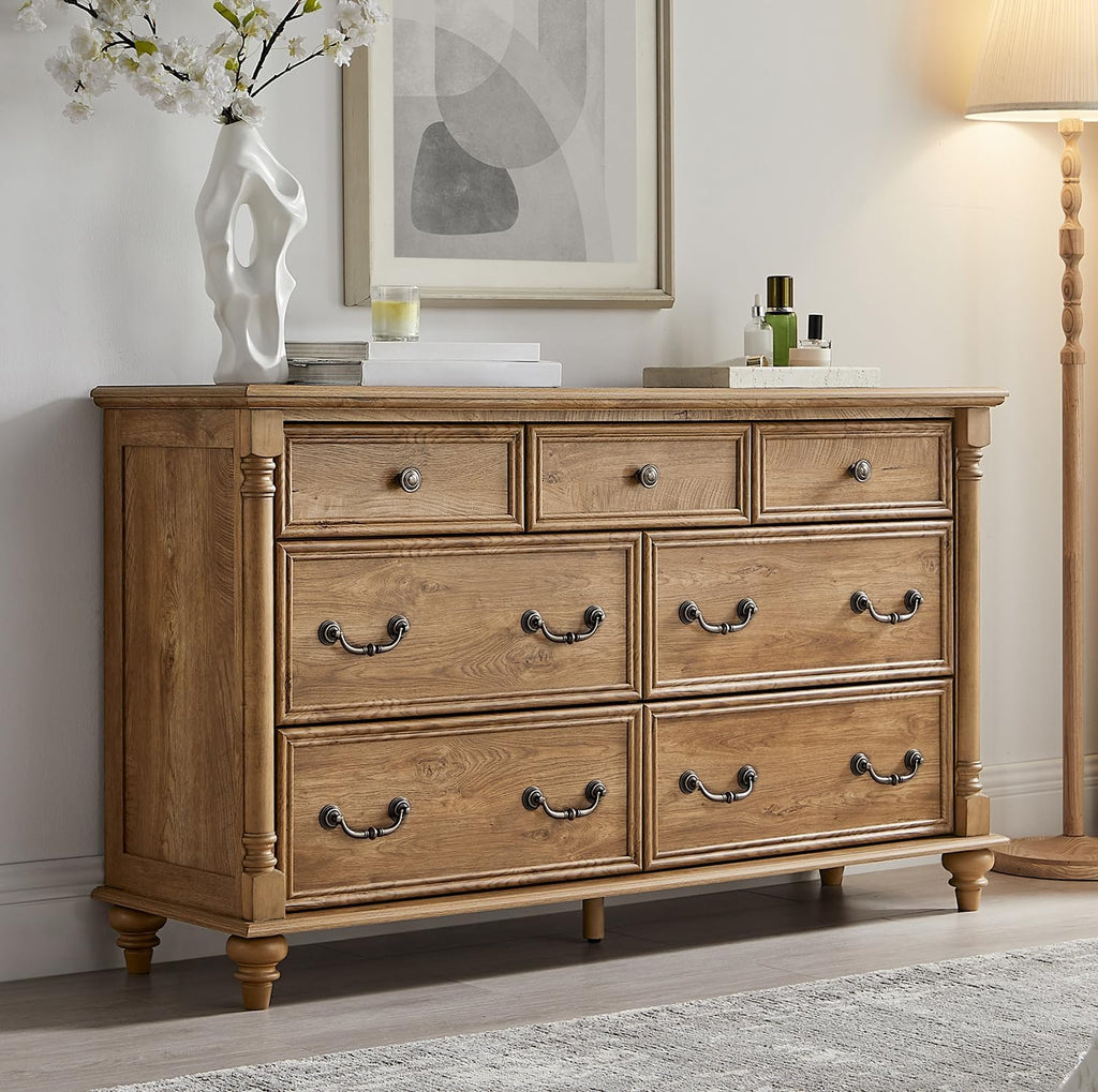 Farmhouse 7‑Drawer Wooden Bedroom Dresser