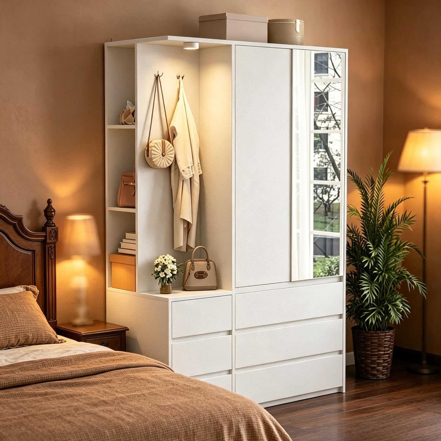 LED Mirrored Freestanding Wardrobe Storage Cabinet
