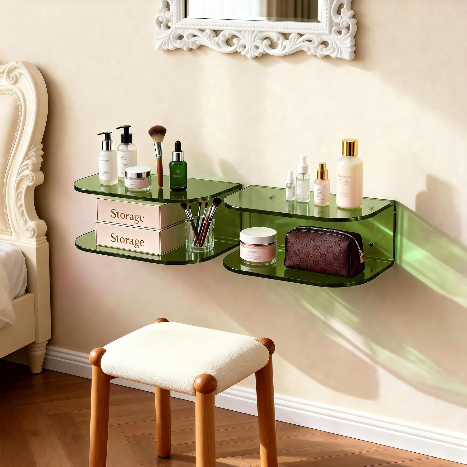 Acrylic Wall‑Mounted Floating Bedside Nightstand