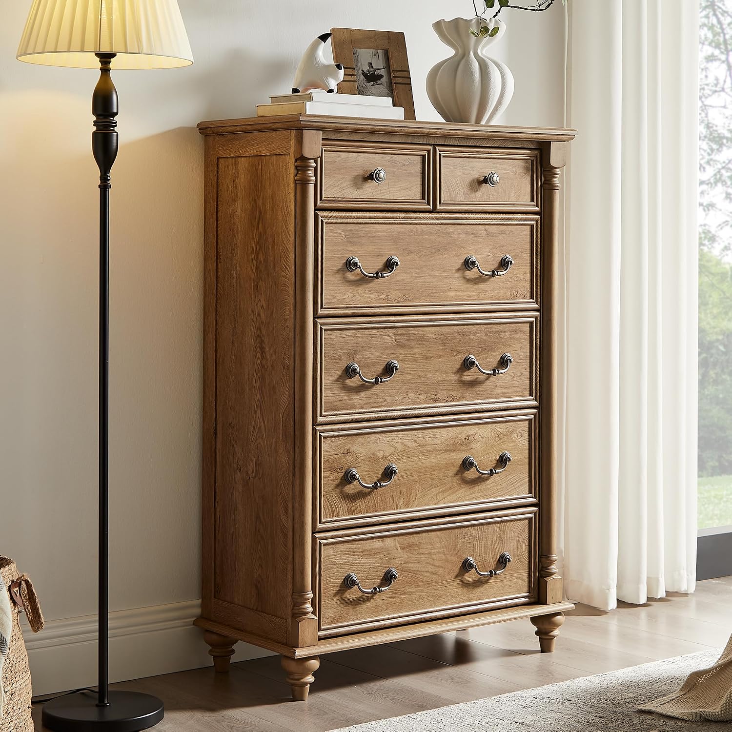 Farmhouse 6‑Drawer Wooden Bedroom Dresser