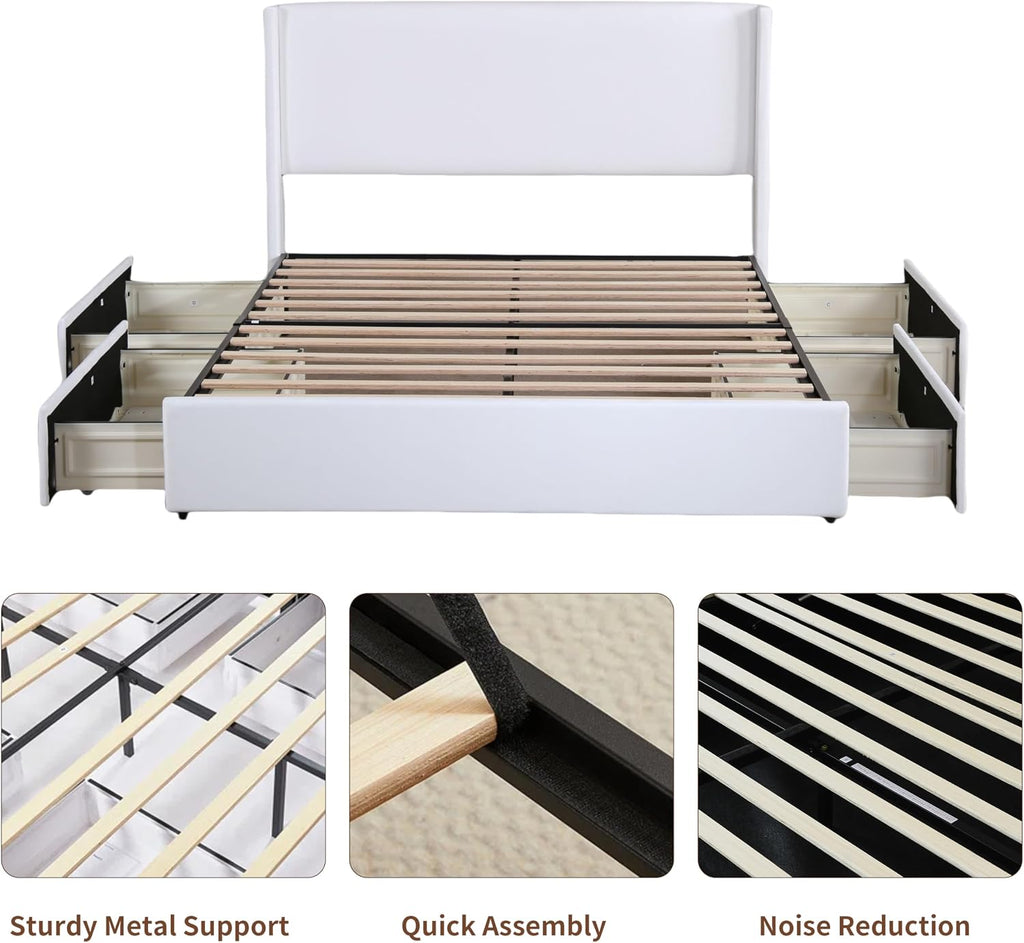 Wingback Drawer‑Equipped Full Bed Frame