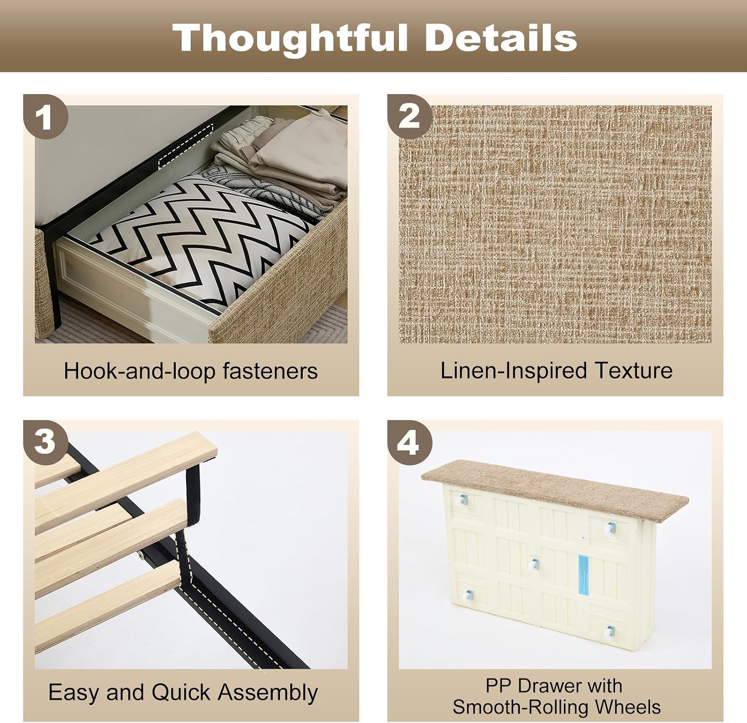 Wingback Drawer‑Storage Queen Bed Frame