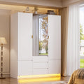 LED Mirrored Large‑Capacity Bedroom Wardrobe Armoire