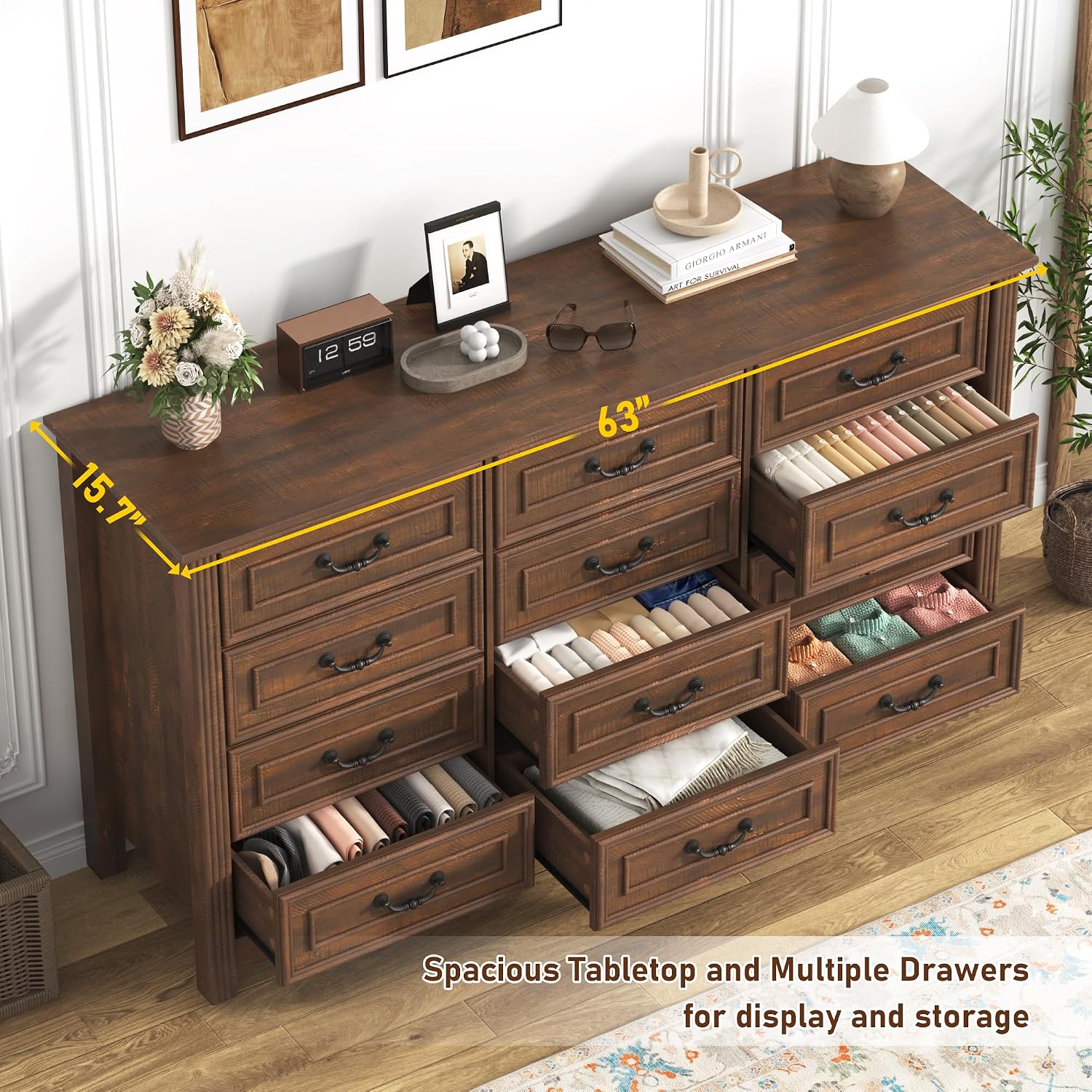 Rustic 12‑Drawer Farmhouse Bedroom Dresser