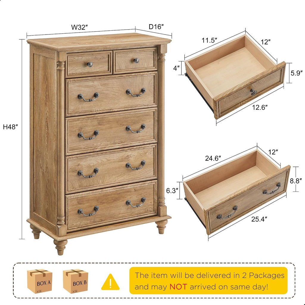 Farmhouse 6‑Drawer Wooden Bedroom Dresser