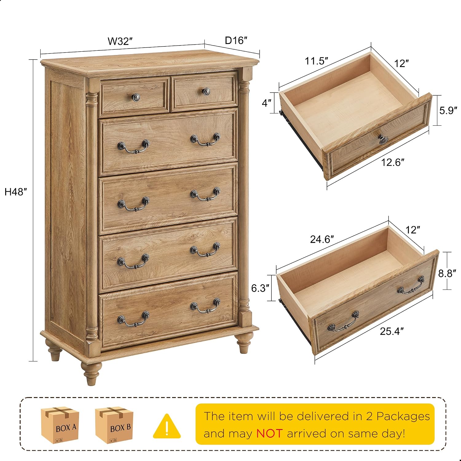 Farmhouse 6‑Drawer Wooden Bedroom Dresser