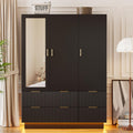 LED Mirrored 3‑Door Bedroom Wardrobe Armoire