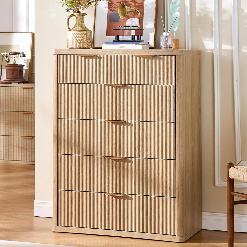Fluted 6‑Drawer Farmhouse Bedroom Dresser