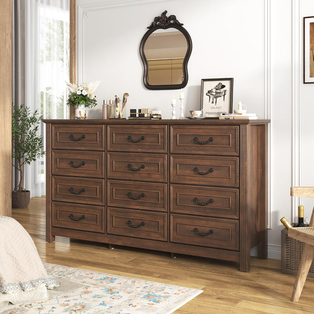 Rustic 12‑Drawer Farmhouse Bedroom Dresser