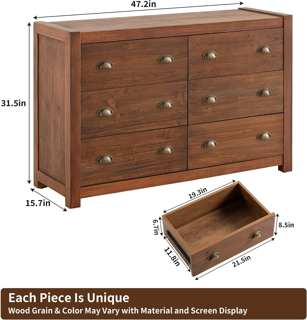 Vintage 6‑Drawer Wood Bedroom Dresser Cabinet