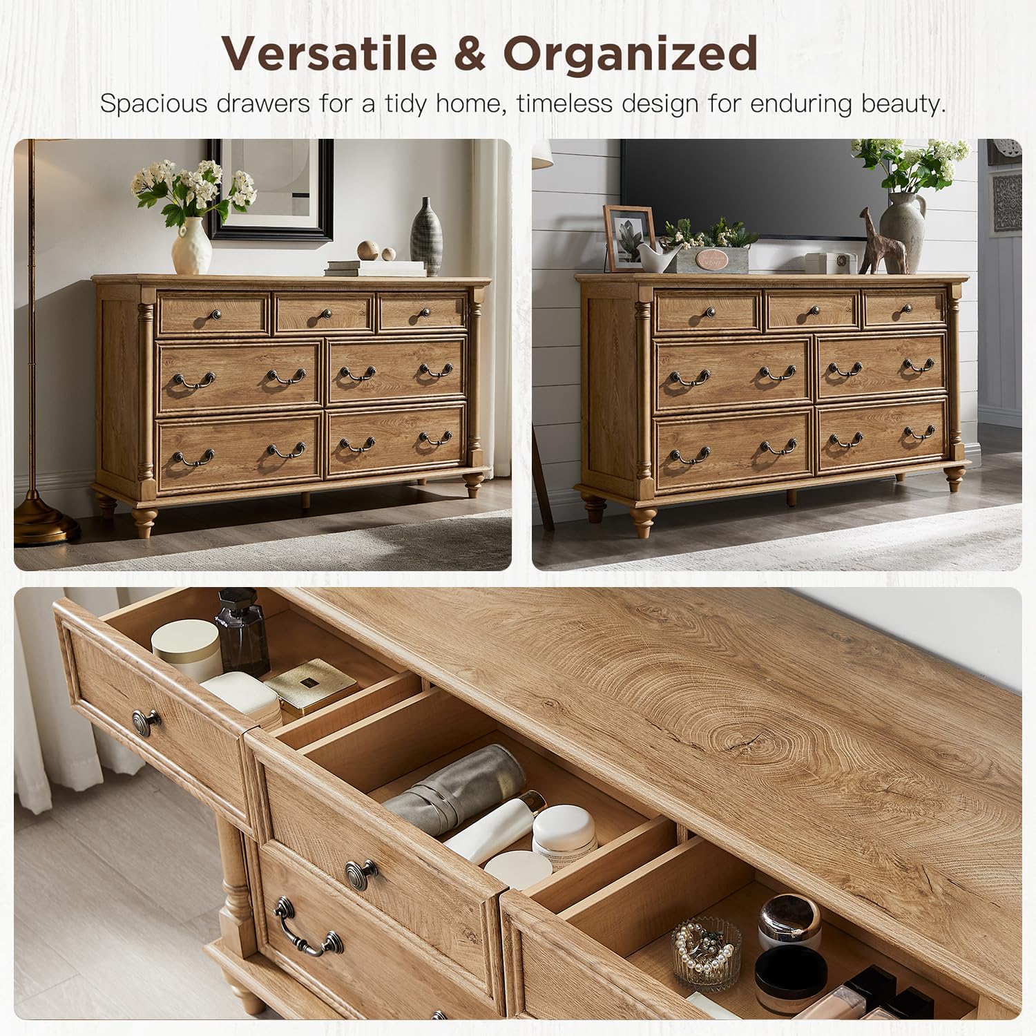 Farmhouse 7‑Drawer Wooden Bedroom Dresser